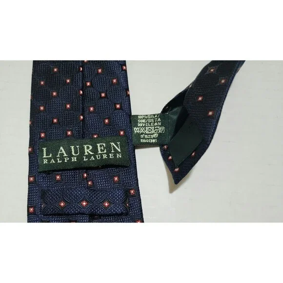 Lauren Ralph Lauren Mens Silk Tie 3.25"x60" Dark Navy Blue Red Geometric - Picture 4 of 5